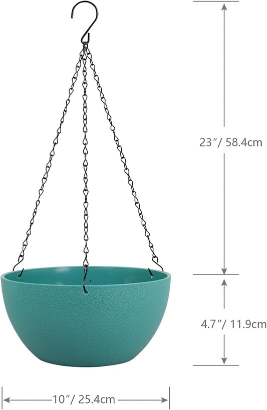 WSMKSZ 10 inch Hanging Planters for Outdoor Indoor Plants with Drainage Holes and Chain, 2 Pack Round Hanging Flower Pots for Garden Home Porch Decor, Blue Green