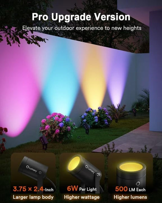 Lumary Smart Landscape Lights Pro 500LM, 6 Pack Color Changing Landscape Spotlights IP65 Waterproof, RGBAICW Low Voltage Outdoor Lights for Garden Yard and Pathway, APP/Remote/Voice Control, 65FT | RGBAICW color changing, 2200K-6500K white, IP65 outdoo...