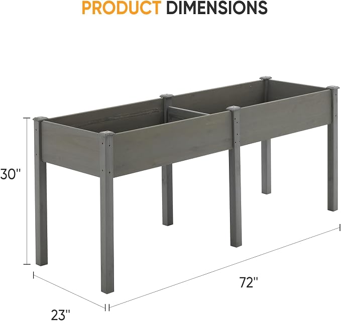 NEWBULIG Raised Garden Bed Wood 72x23x30in, Elevated Wood Planter Box Stand with Legs for Outdoors Balcony Backyard, Raised Garden Bed for Planting Herbs Flowers Vegetables, Grey