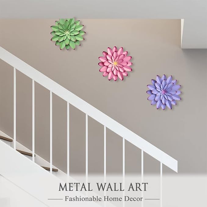 AHYS Metal Flowers Wall Decor Indoor Outdoor Metal Wall Art for Farmhouse Home Living Room Bedroom Bathroom Garden Decor – 12 Inch - Green