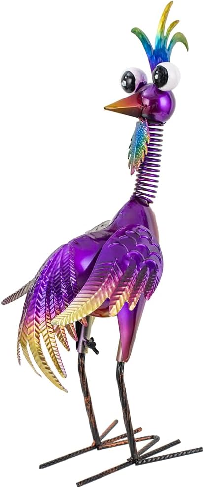 Metal Wacky Rooster Garden Statue for, Patio, Backyard, Lawn | 19'' Rooster Decor, Yard Statue Decorations Outdoor, Chicken Yard Art, Purple