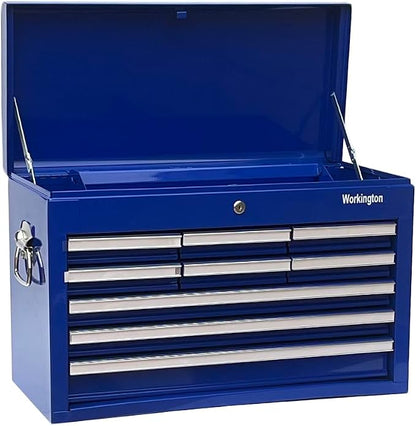 Workington Professional Industrial Portable Metal Tool Chest with 9 Drawers, 26" 9-Drawer Tool Chest Cabinet with Ball Bearing Drawer Slides, Steel Tool Storage Box Organizer 4016 Blue