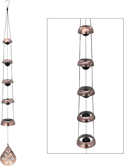 36" Copper Temple WindChimes with 5 Bells, Melodious Zen Feng Shui Wind Bells for Outside, Memorial Wind Chime Sympathy Gift with Unique Teardrop Mandala Sail, Decorative Garden Decor for Yard Patio