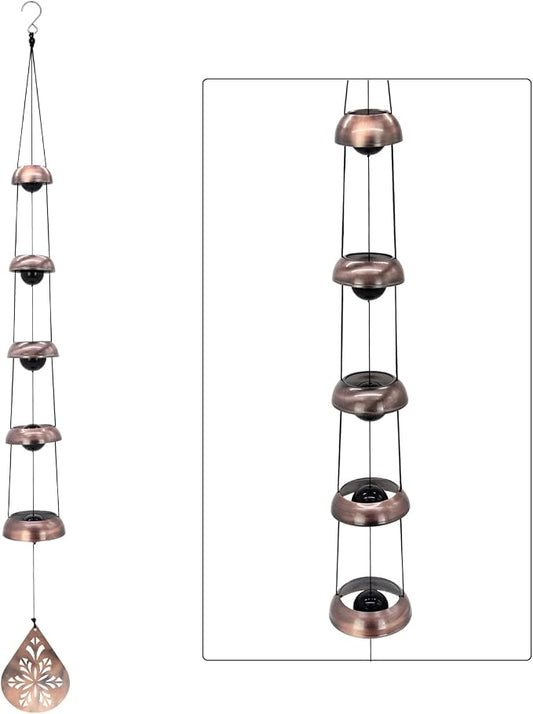 36" Copper Temple WindChimes with 5 Bells, Melodious Zen Feng Shui Wind Bells for Outside, Memorial Wind Chime Sympathy Gift with Unique Teardrop Mandala Sail, Decorative Garden Decor for Yard Patio