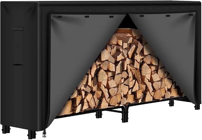 Amagabeli 6ft Firewood Rack Outdoor with Cover Heavy-Duty Wood Racks Indoor for Fireplace Log Holder Fire Wood Storage Rack and Cover Set Black