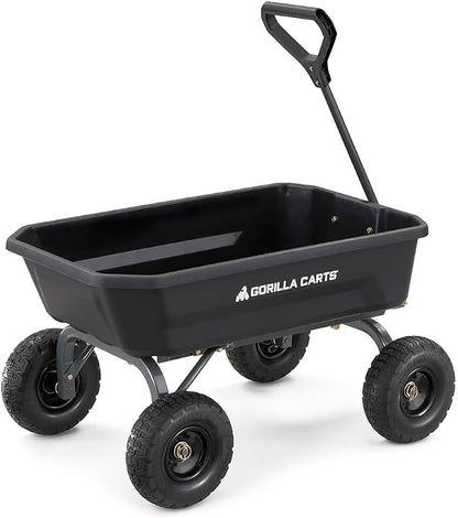 Gorilla Carts Heavy-Duty Dump Cart, Patented Quick-Release Dumping, Steel Frame, 600 lb Capacity, No-Flat 10-Inch Tires, Utility Wagon for Garden, Yard, Beach