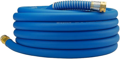 Wiseflow Garden Hose 50FT x 3/4", Heavy Duty Rubber Hose, Water Hose with Five Layered Braiding, Male Female Fittings, 1200PSI Burst, 300PSI Working for Yard, Car Wash, Pets (Blue)