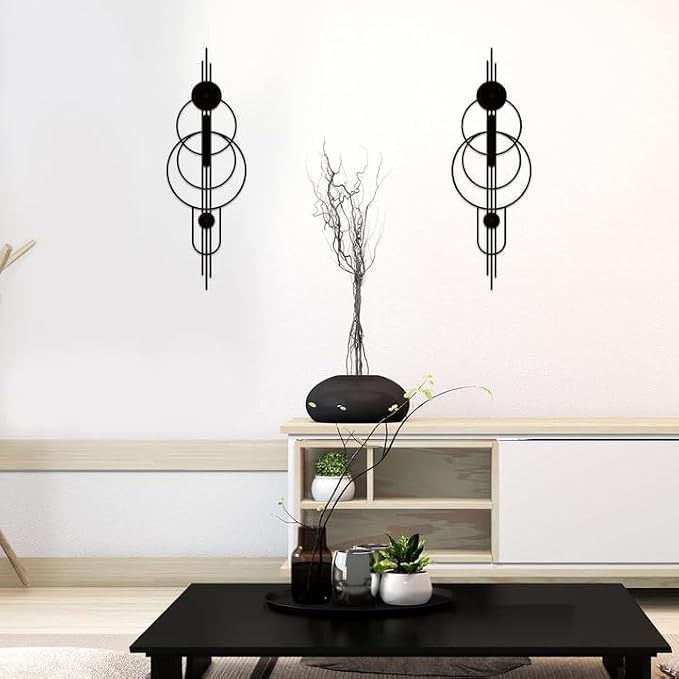 ruelen 2 Pcs Small Metal Abstract Wall Art, Modern Minimalist Wall Decor Single Line Art Metal Vertical Wall Decor Geometric Wall Hanging Sculptures for Home Bedroom Living Room, 39.37 x 12.8 Inch