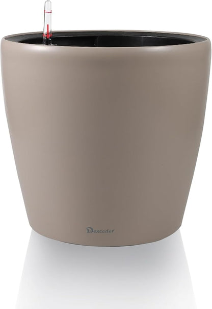 Dexceder 9x8 Self Watering Planter (Taupe Matte) | Inner Pot Design, Thickened Table Flower Plant Pot with Water Level Indicator Indoor Outdoor