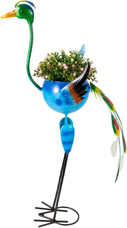 Peacock Decor Planter for Outdoor Plants, Metal Planters with Drainage Peacock Gifts for Women Mother, Garden Planters Decor Peacocks for Outside Patio, Lawn, Yard, Porch