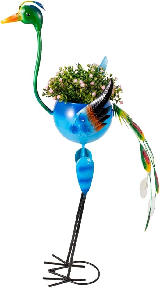 Peacock Decor Planter for Outdoor Plants, Metal Planters with Drainage Peacock Gifts for Women Mother, Garden Planters Decor Peacocks for Outside Patio, Lawn, Yard, Porch