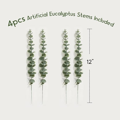 2-Pack Wood Wall Planters with 4 Removable Faux Eucalyptus Stems - Modern Farmhouse Wall Decor for Living Room, Bedroom, Bathroom - Wooden Wall Vases and Fake Eucalyptus for Home Office Decor