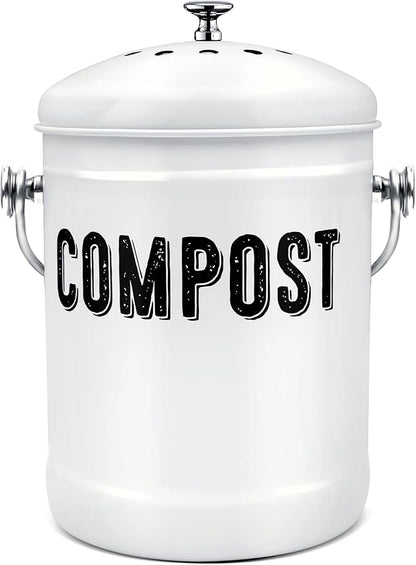 Compost Bin Kitchen, ENLOY Countertop Compost Bin with Lid Use for Kitchen Food Waste, Powder Coated Rust Proof Odorless Compost Bucket, 1.3 Gallon, White