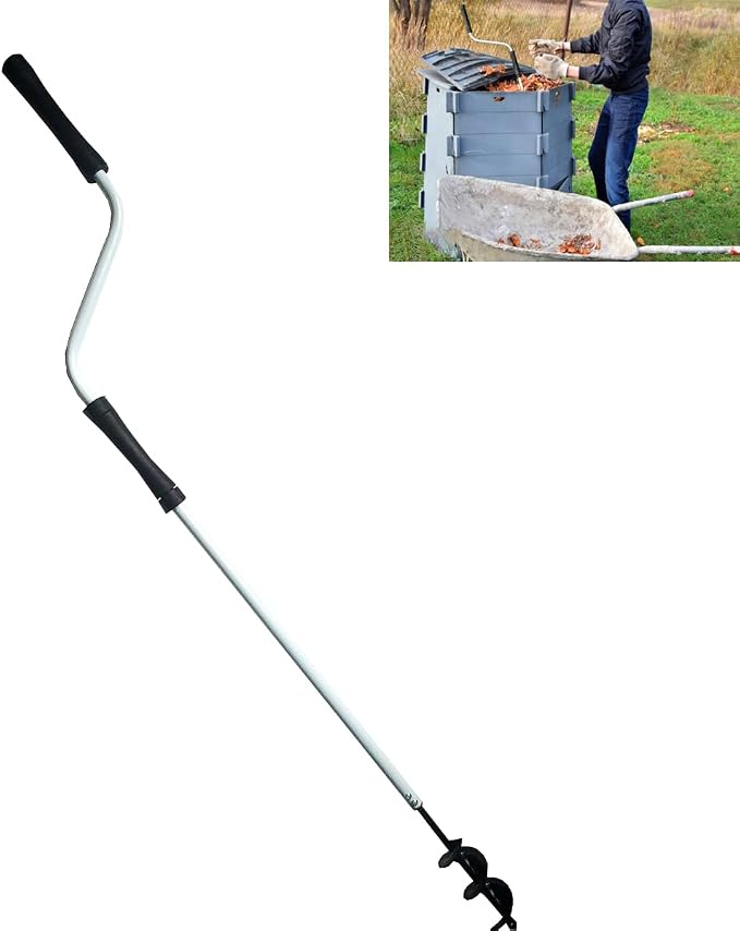 Compost Aerator Tools, 110CM Length Compost Turner Iron Composting Accessories - Manual Turners for Compos Bins and Garbage Decomposition, Rustproof and Durable