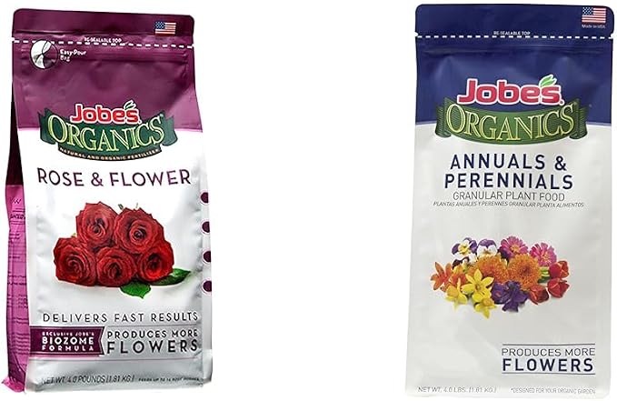 Jobe's Granular Plant Food Flower & Rose, Jobe’s Organics Fertilizer for Geraniums, Hibiscus, Daisies, and Other Perennial and Annual Plants, 4 lbs