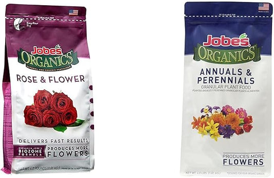Jobe's Granular Plant Food Flower & Rose, Jobe’s Organics Fertilizer for Geraniums, Hibiscus, Daisies, and Other Perennial and Annual Plants, 4 lbs