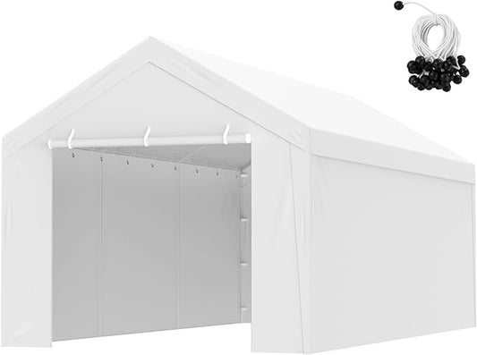 VEVOR Carport Replacement Canopy Top Cover + Sidewall 10 x 20 ft, Garage Tent Shelter Tarp Heavy-Duty Waterproof & UV Protected, Easy Installation with Ball Bungees,White (Frame Not Included)
