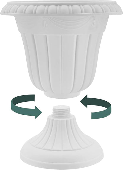 Arcadia Garden Products PL10SL Classic Traditional Plastic Urn Planter Indoor/Outdoor, 15" x 13", Brushed Silver