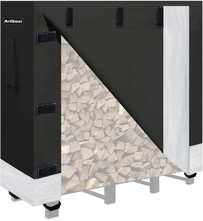 4ft Firewood Rack Cover for Wood Holder, Waterproof Wood Pile Cover for Outside, Indoor Outdoor Log Rack Cover for Firewood with Buckle, Black (Frame not Include)