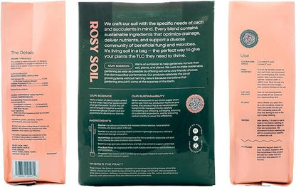 Rosy Soil Cactus & Succulent Potting Mix, 4 Quarts, Pack of 2 | Organic Succulent Potting Soil, Chunky Fast Draining, Peat-Free, Root Boosting Mix, For AloeVera, Cacti, Indoor Succulents