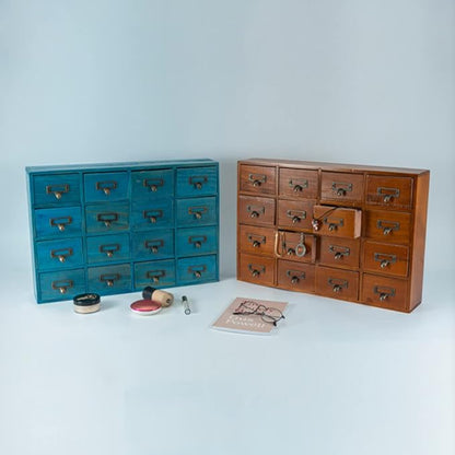 Apothecary Drawers Apothecary Cabinet with Drawers, Blue | 16 Drawer Library Card Catalog, Wooden Storage Box, Wooden Desktop Organizer with Metal Handles-Fulled Assembled