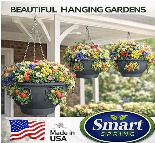 Hanging Planter Basket 20 Pack Bulk, Easy Fill Strawberry Planter, Outdoor Hanging Basket with Side Planting Panels, Durable UV Resistant Planters, Made in USA (20, Gray)