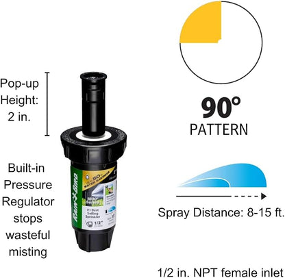 Rain Bird 1802QDSPRS Pressure Regulating (PRS) Professional Dual Spray Pop-Up Sprinkler, 90° Quarter Circle Pattern, 8' - 15' Spray Distance, 2" Pop-up Height