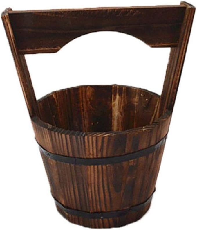 DOITOOL Hanging Planters Rustic Wooden Bucket Planter Hanging Pot Rustic Bucket Wooden Wishing Well Succulent Planter Pot for Patio Garden Backyard Fence Indoor Hanging Planters