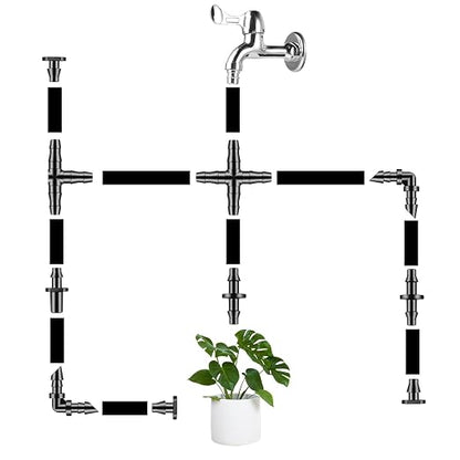 Unoutur 600 Pcs Barbed Connectors Drip Irrigation Fittings Kit, 1/4" Drip Irrigation Kit for Garden Flower Pot Greenhouse Lawn (Straight Barbs,Single Barbs,Tees,Elbows,End Plug,4-Way Coupling)