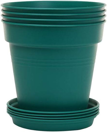 Mintra Garden Pots, 4 Pack Bulk Plastic Plant Pots with Drainage Tray, Round Indoor & Outdoor Decorative Planters with Drain Holes for Flowers, Herbs & Plants, 11cm Diameter – Forest Green, 4.3 in
