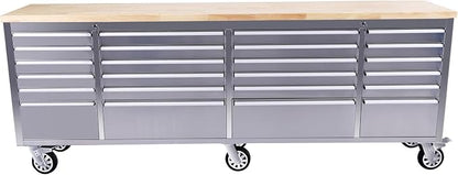 Heavy Duty 61" Tool Chest Cabinet, Mobile Garage Workbench with 24Drawers and Power Strip, Rubber Wood Worktop, 1675 LBS Load, Rolling Tool Storage Organizer for Mechanic, Shop or Home Use