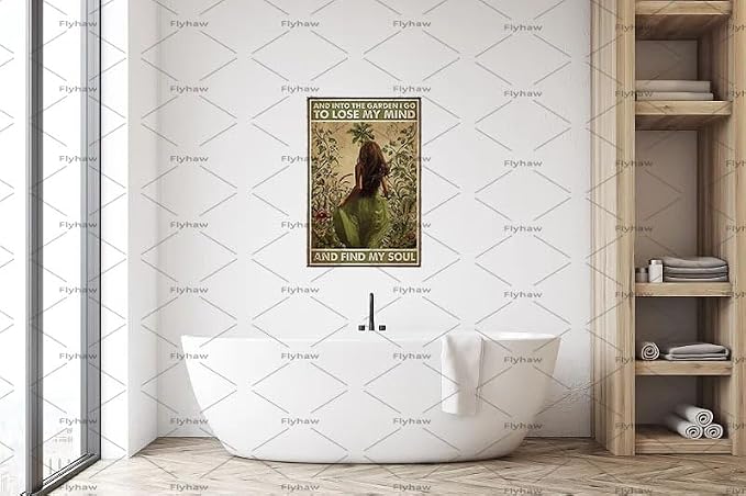 Vintage Metal Tin Sign and into The Garden I Go to Lose My Mind and Find My Soul Retro Tin Signs Hippie Girl Garden Poster Sign for Home Coffee Wall Decor Gift for Gardener Lovers Women 8x12 Inch