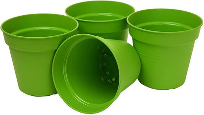 Mintra Garden Pots, 4 Pack Bulk Plastic Plant Pots with Drainage Tray, Round Indoor & Outdoor Decorative Planters with Drain Holes for Flowers, Herbs & Plants, 11cm Diameter – Light Green, 4.3 in