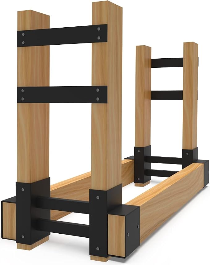 Outdoor Firewood Rack Brackets Kit for Fire Wood Pile Storage, Adjustable log stacking Stand Holder for 2x4 lumber, Black, Set of 2