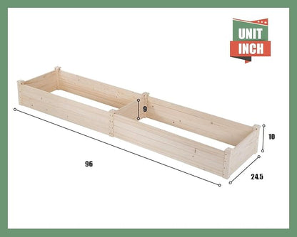 Raised Garden Bed Elevated Wood Planter Box Outdoor and Indoor Planter Box 96Lx24.5Wx10.5H Patio Garden Grow Bed for Vegetable Flower
