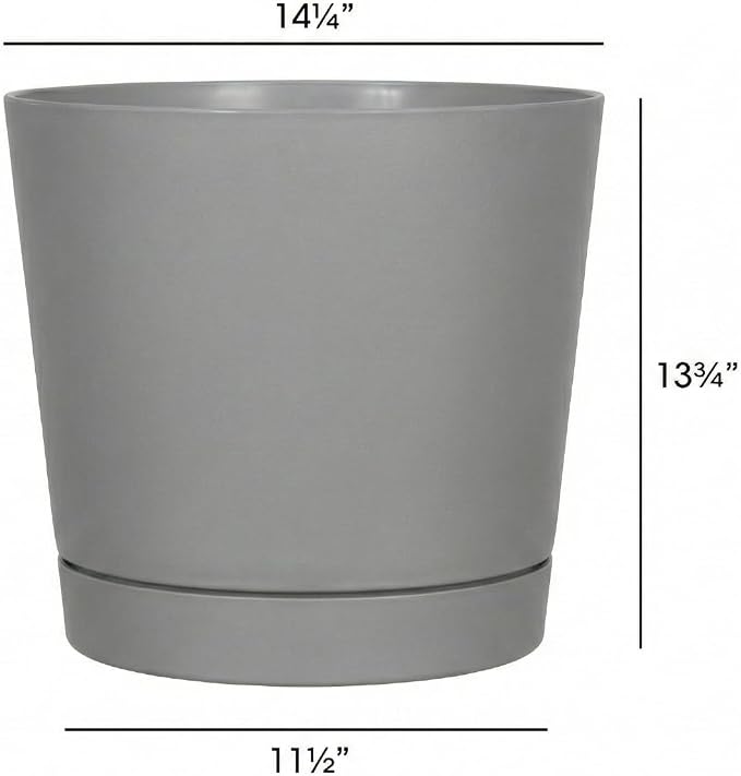 Root & Vessel Majestic Full Depth Round Cylinder Pot, Glossy Gray, 14-Inch (10140)