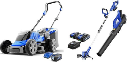 WILD BADGER POWER Lawn Mower 40V Brushless 18" Cordless & 20V Weed Wacker, Leaf Blower, Wheeled Edger Kit Electric with 2 * 2Ah