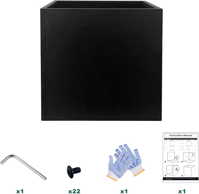Galvanized Steel Black Planter Box Square 28 in Metal Large Planter Box Outdoor Indoor Huge Cube Heavy Duty Planter Modern Commercial Residential for Plants, Patio, Yard, Garden