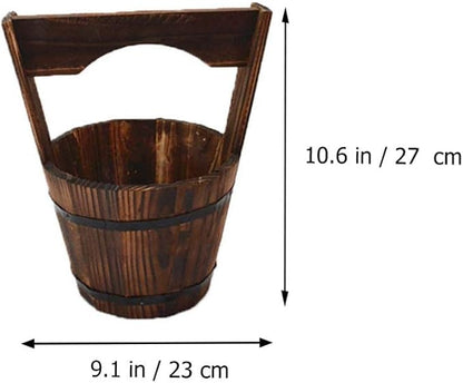DOITOOL Hanging Planters Rustic Wooden Bucket Planter Hanging Pot Rustic Bucket Wooden Wishing Well Succulent Planter Pot for Patio Garden Backyard Fence Indoor Hanging Planters