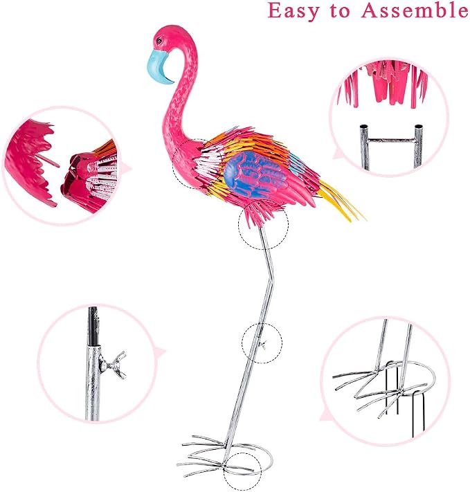 37" Flamingo Garden Statue,Metal Birds Garden Sculptures for Outside,Large Yard Art Outdoor Statue Lawn Ornaments for Home, Patio, Backyard Decor