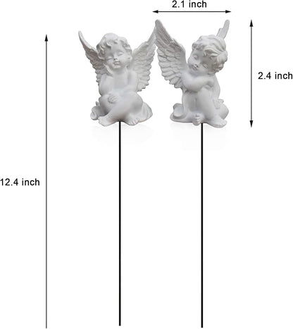 OwMell Set of 2 Decorative Garden Stakes - Small Angel & Cherub Angel Ornaments, Memorial Statue & Flower Pot Decorations