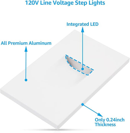 LEONLITE 6-Pack 5CCT 120V LED Step Lights, Vertical, White | 150LM, 5%-100% Dimmable, CRI90, ETL, Indoor Outdoor Stair Lights, Wet Location, 2700K/3000K/3500K/4000K/5000K, Aluminum