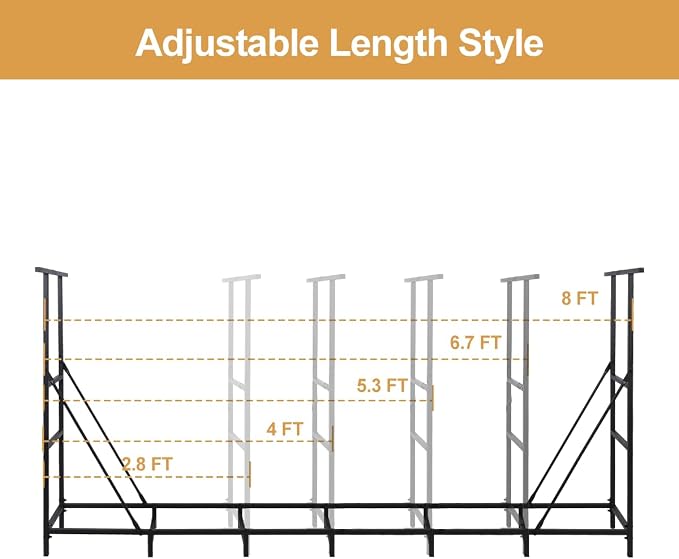 Vailge Firewood Rack Outdoor 8FT with Waterproof Firewood Carrier Bag, Adjustable Heavy Duty Steel Firewood Holder Storage, Log Rack for Fireplace, Fire Pit, Backyard, Camping