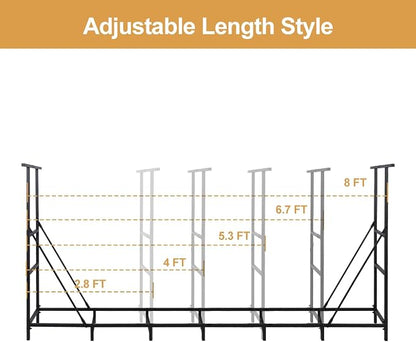 Vailge Firewood Rack Outdoor 8FT with Waterproof Firewood Carrier Bag, Adjustable Heavy Duty Steel Firewood Holder Storage, Log Rack for Fireplace, Fire Pit, Backyard, Camping