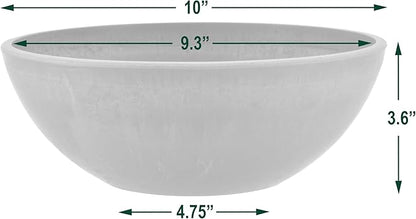 PSW Pot Collection M25TC 10-inch Plastic/Stone/Wood Composite Low Bowl Planter No Drainage Hole (Drillable), Shallow Indoor/Outer Pot for Succulents, Bonsai, Fairy Gardens, Herbs (Pack of 12)