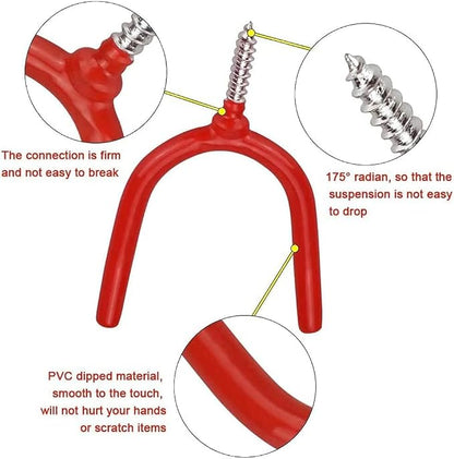 10 Pack Screw-in U Utility Hooks,Red Vinyl Coated Steel Wall Mount Garage Storage Hanger for Shed Yard,Heavy Duty Tool Hangers for Broom,Rake,Mop,Shovel,Garden Tools,Workshop Organizer System Hooks