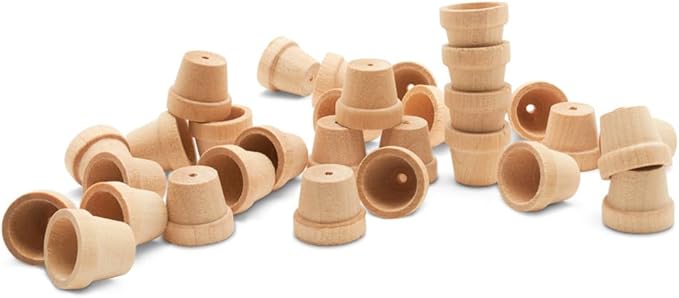 Woodpeckers Mini Wood Flower Pot 5/8-inch x 9/16-inch, Pack of 24 Unfinished Flower Pot Mini, Small Flower Pot for Crafts