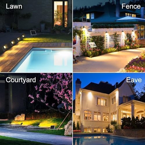 Cly 4-in-1 Solar Spot Lights Outdoor 2700K Solar Powered Landscape Lighting | Warm White Low Voltage IP66 Waterproof 14M Cable Auto On/Off for Outside Garden Yard Landscape Pathway