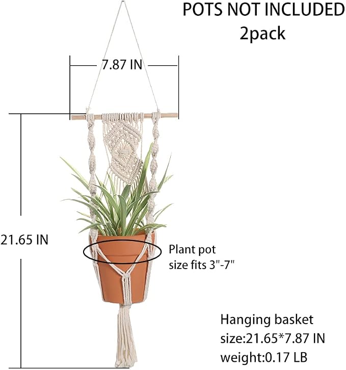 Artilady Macrame Plant Hanger, Boho Hanging Planter for Indoor Plants | Large Plant Holder with Hook, Hanging Baskets for Plants Outdoor, Farmhouse Rustic, Window Balcony Patio Home Decor, 2 Pack