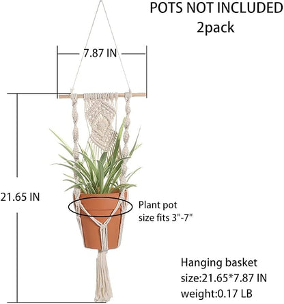 Artilady Macrame Plant Hanger, Boho Hanging Planter for Indoor Plants | Large Plant Holder with Hook, Hanging Baskets for Plants Outdoor, Farmhouse Rustic, Window Balcony Patio Home Decor, 2 Pack